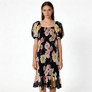 NWT Le Château Floral Mini Dress XS Smocked Puff Sleeve Cottagecore